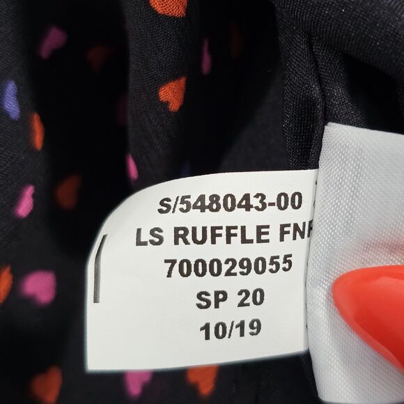 Banana Republic Black Chiffon Heart Print Ruffle Wrap Dress Long Sleeve Size 16 - Picture 7 of 10